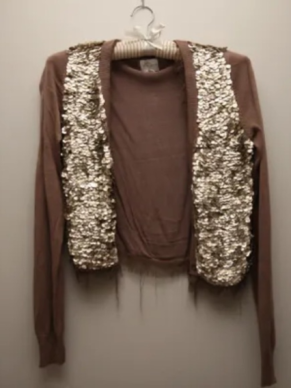 John + Jenn Brown Sweater with Gold Sequin Trim
